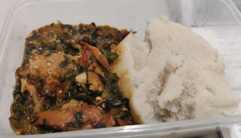 CJ’s Seafood okra and garri (ground cassava)